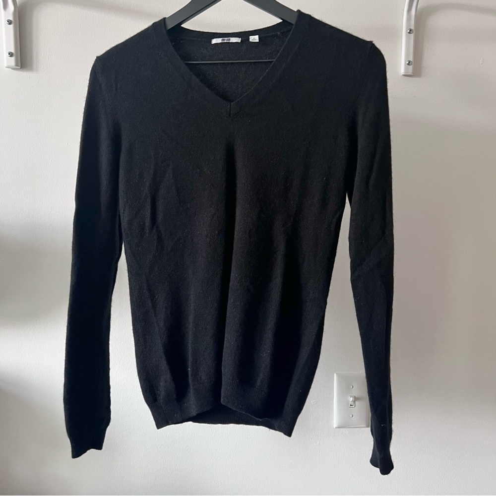 Black Cashmere V-Neck Sweater